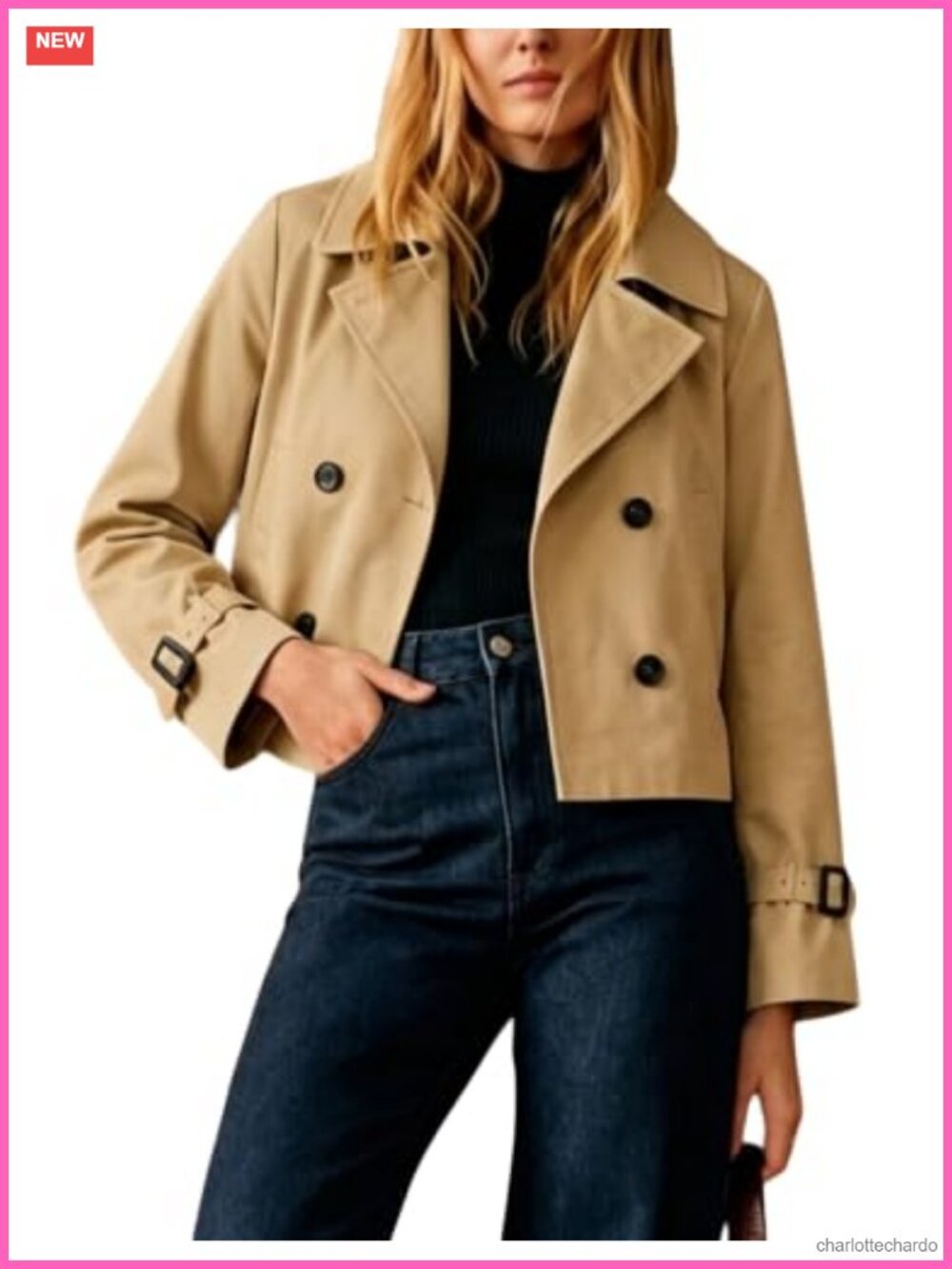 Cropped Trench Coat Lightweight Casual Jacket Double Breasted